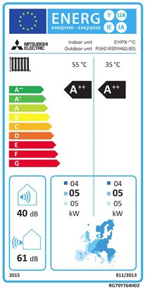 ErP label for Mitsubishi Ecodan air source heat pump